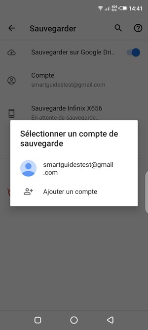 Sélectionnez votre compte de sauvegarde