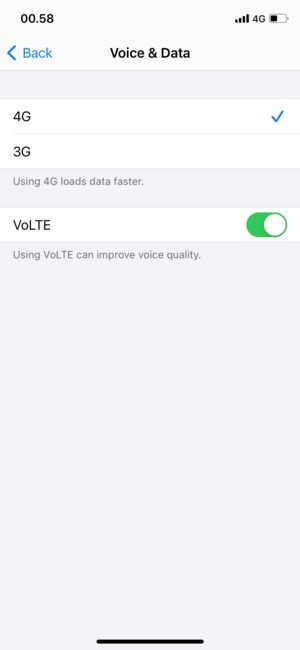 To enable VoLTE calls, set VoLTE to ON
