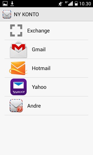 Vælg Gmail eller Hotmail