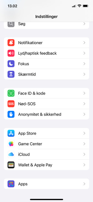 Scroll til og vælg Face ID & kode