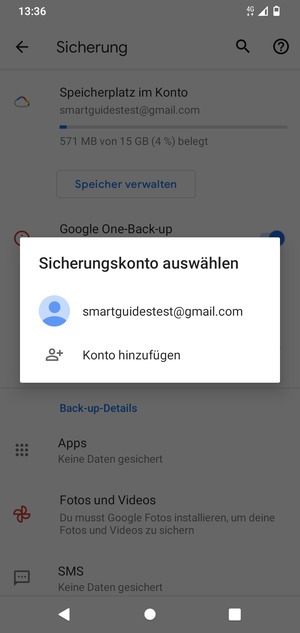 Wählen Sie Ihr Konto für Backup