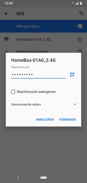 Voer het Wifi-wachtwoord in en selecteer VERBINDEN