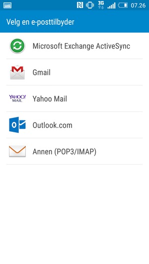 Velg Gmail eller Outlook.com (Hotmail)