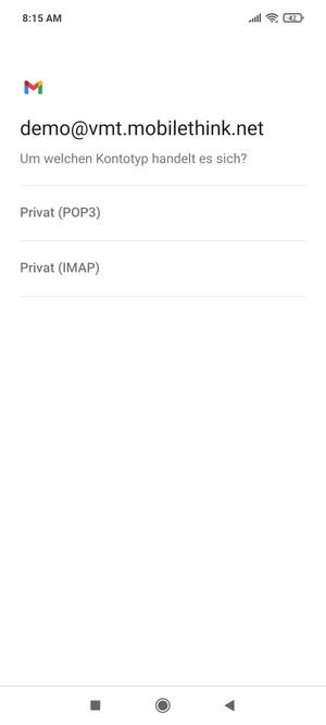 Wählen Sie Privat (POP3) oder Privat (IMAP)