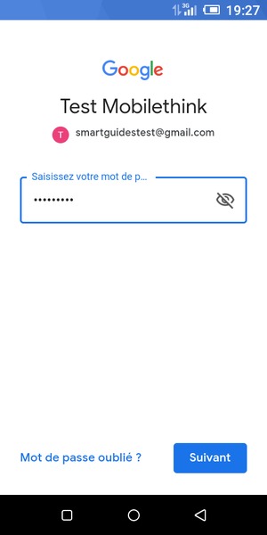 Saisissez votre mot de passe et sélectionnez Suivant