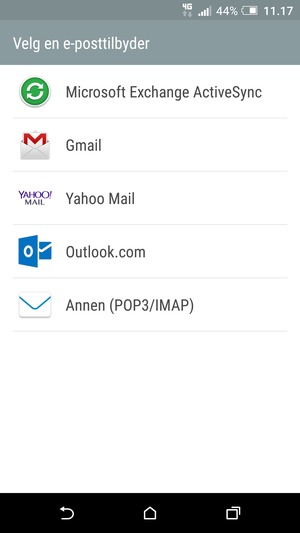 Velg Gmail eller Hotmail (Outlook.com)