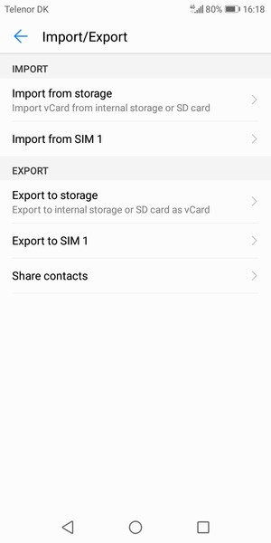 Select Import from SIM 1 or Import from SIM 2