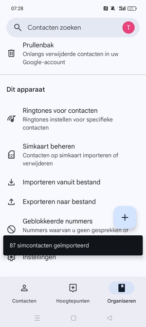 Uw contactpersonen worden opgeslagen naar uw Google-account en naar uw telefoon de volgende keer dat Google gesynchroniseerd wordt.