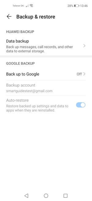 Select Back up to Google