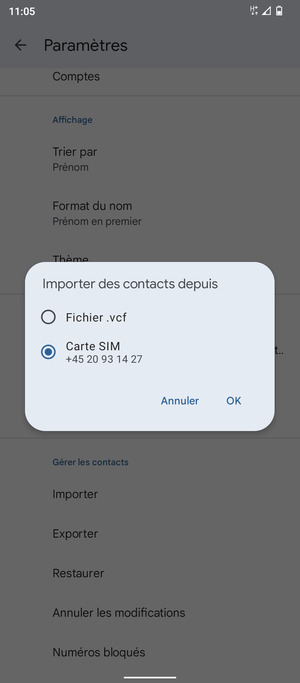 Sélectionnez Carte SIM puis OK