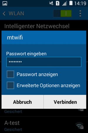 Geben Sie das WLAN-Passwort ein und wählen Sie Verbinden