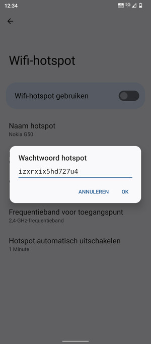 Voer een wachtwoord van een WiFi-hotspot in van ten minste 8 tekens en selecteer OK