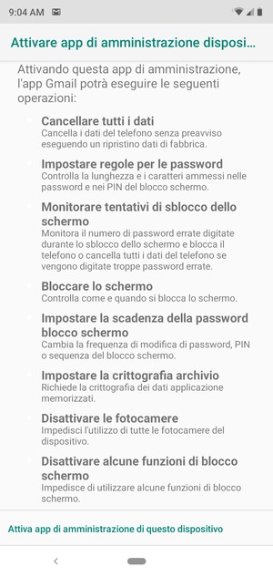 Scorri e seleziona Attiva app di amministrazione di questo dispositivo