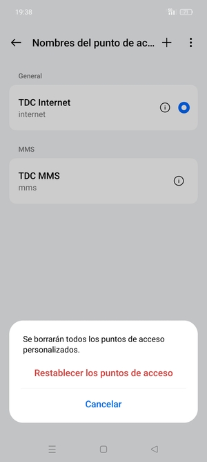 Seleccione Restablecer los puntos de acceso