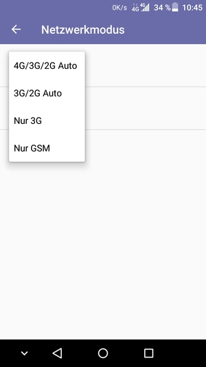 Wählen Sie 4G/3G/2G Auto, um 4G zu aktivieren und 3G/2G Auto, um 3G zu aktivieren