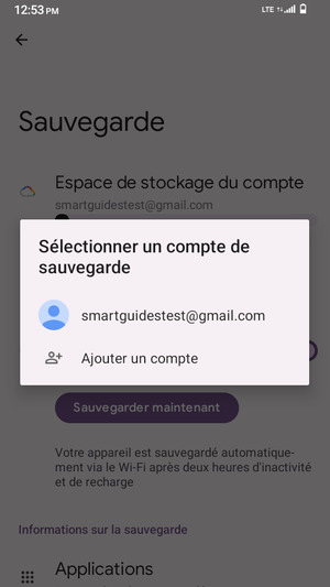 Sélectionnez votre compte de sauvegarde