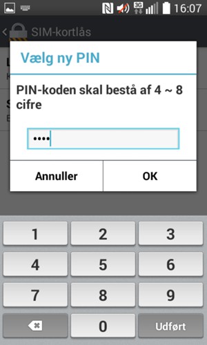 Indtast din nye PIN-kode til SIM og vælg OK
