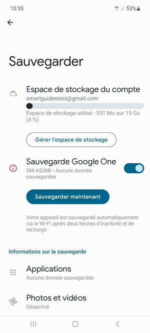 Sélectionnez Espace de stockage du compte