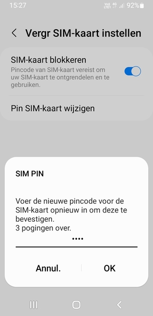 Bevestig uw nieuwe pincode voor de SIM-kaart en selecteer OK