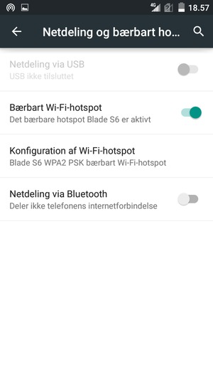 Din telefon er nu sat op til brug som modem