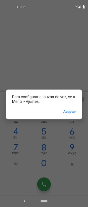 Si el correo de voz no está configurado, seleccione Aceptar