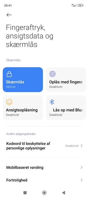 Din telefon er nu sikret med en skærmlås