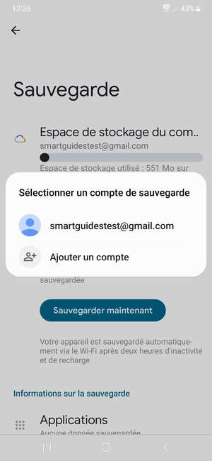 Sélectionnez votre compte de sauvegarde