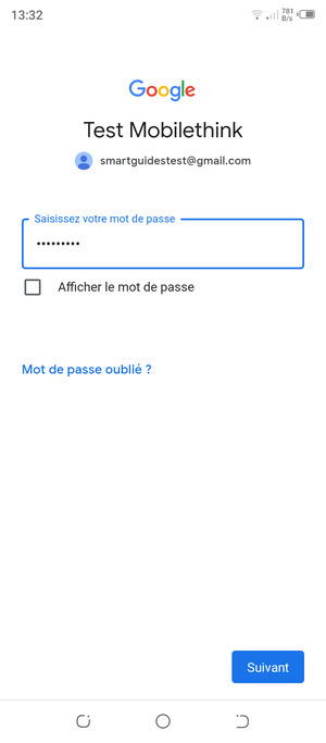 Saisissez votre mot de passe et sélectionnez Suivant