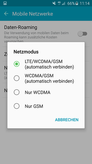Wählen Sie WCDMA/GSM (automatisch verbinden), um 3G zu aktivieren