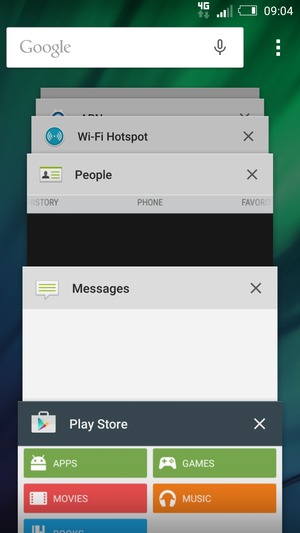 Select the X icon to close all running apps