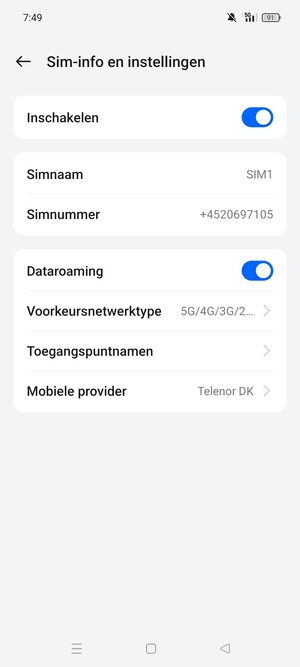 Schakel Dataroaming in of uit