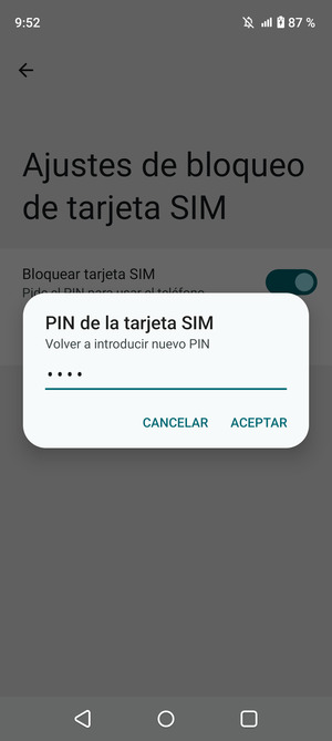 Confirme Nuevo PIN y seleccione ACEPTAR