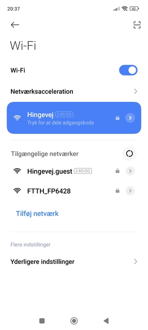 Du er nu tilsluttet Wi-Fi netværket