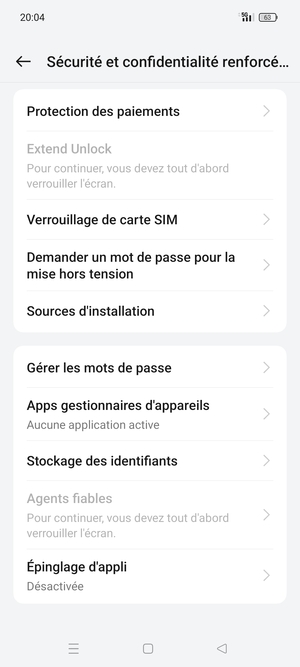 Sélectionnez Verrouillage de carte SIM