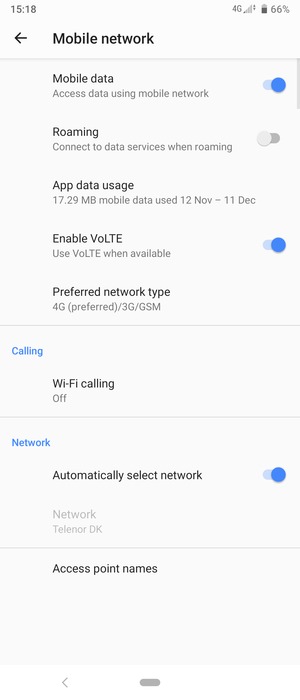 Select Preferred network type