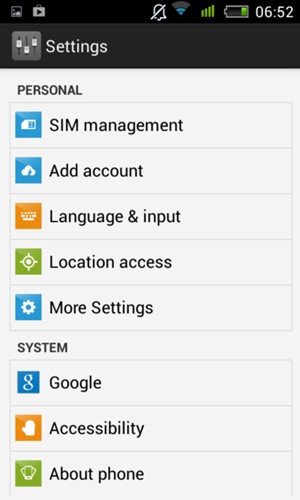 Return to the Settings menu and scroll to and select Google