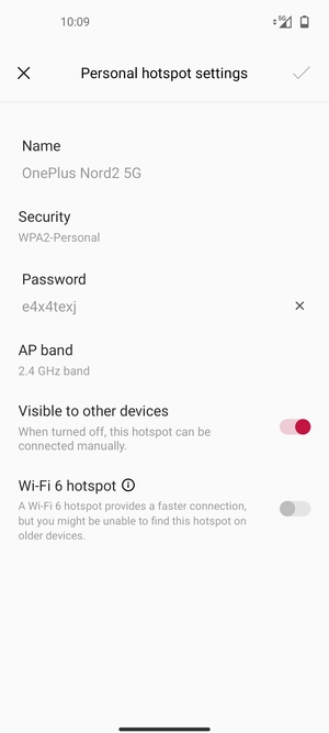 Enter a Wi-Fi hotspot password of at least 8 characters and select OK