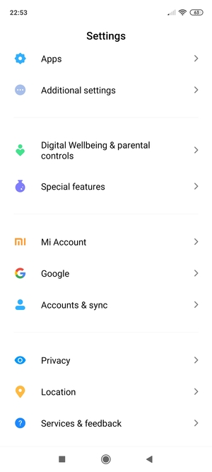 Scroll to and select Accounts & sync
