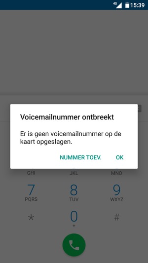 Als uw voicemail niet geïnstalleerd is, selecteert u NUMMER TOEV.
