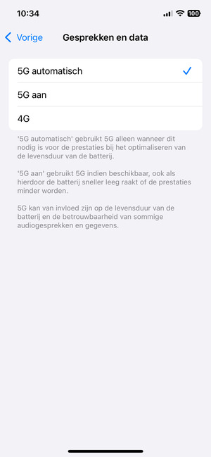 Om 5G in te schakelen, selecteer 5G automatisch of 5G aan