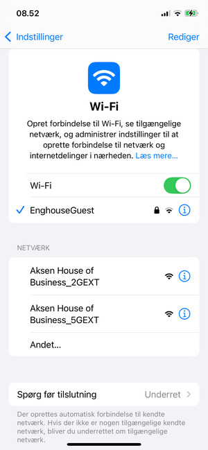 Du er nu tilsluttet Wi-Fi netværket