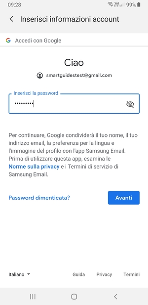 Inserisci la tua password di Gmail e seleziona Avanti