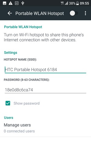 Enter a password of at least 8 characters and turn on Portable WLAN Hotspot