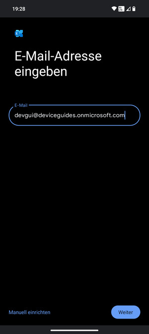 Geben Sie Ihre E-Mail-Adresse ein und wählen Sie Manuell einrichten