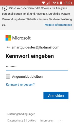 Geben Sie Ihre Hotmail Passwort ein und wählen Sie Anmelden