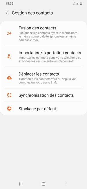 Sélectionnez Importation/exportation  contacts
