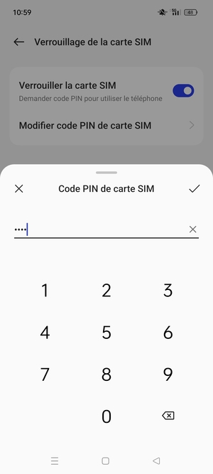Veuillez confirmer votre nouveau code PIN de carte SIM et sélectionner OK
