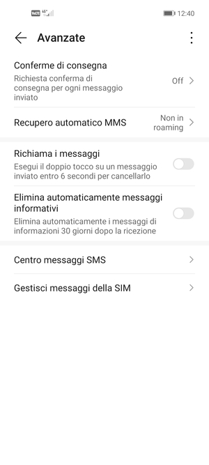 Seleziona Centro messaggi SMS
