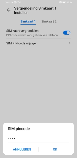 Voer uw Oude SIM pincode in en selecteer OK