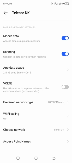 Turn Roaming on or off